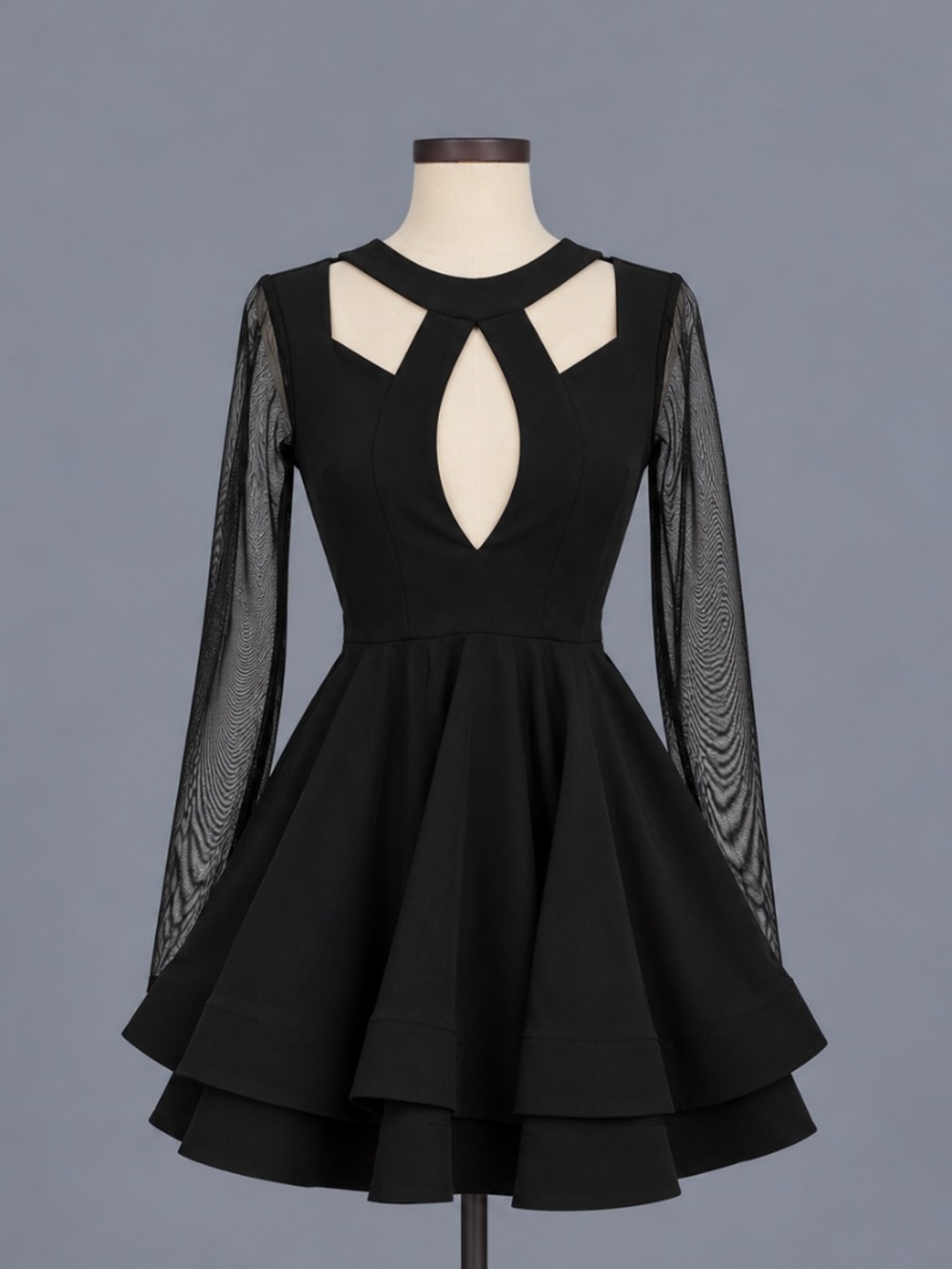 Luxxel Black Cutout Mesh Long Sleeve Fit & Flare Mini Dress – Size S